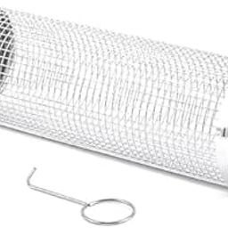 MVM Enterprise Stainless Steel BBQ Mesh Cage Vegetables Small Rolling Basket for Grilling Round Cylinder Mesh Cage for Vegetables Fish Meat Outdoor Barbecue Grill Basket for Easy Grilling and Rotating-image-31