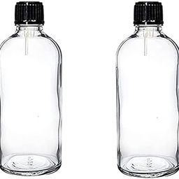 PHARCOS 100ml Transparent Glass Bottles with Black Cap & Euro Dropper Plug Refillable Leak-Proof Bottles for Essential Oils, DIY Blends, Perfume & Aromatherapy Use pack of 1-10