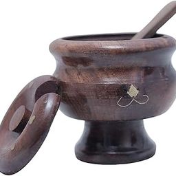 Handcrafted Wooden Spice Jar with Lid & Spoon | Decorative Carved Masala Container | Dark Wood Polished Storage Pot | 10×6 cm | Kitchen Counter Shelf Décor-image-37