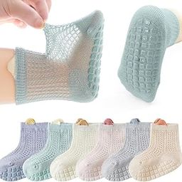 SNOWIE SOFT® 6 Pairs Baby Socks Set 0-18 Months, Summer Breathable Anti-Slip Cartoon Design Cotton Socks, Non-Slip Grip Ankle Floor Socks for Newborn Infants Boys and Girls-37