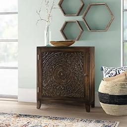 TGF Furniture Store Decorative Storage Cabinet – Dark Brown Wood with Carved Mandala Door – Boho Accent Furniture for Living Room or Entryway-image-19