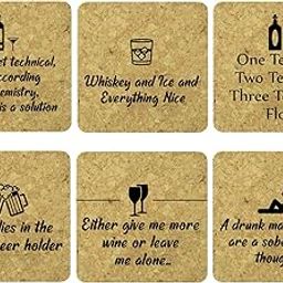 Naayaab Craft Coaster Natural Cork Quotes Coasters Set of 6 Coaster, Present for Friends, Gifts Holiday Party Size (11.5cm x 11.5cm x 0.5cm)-image-27