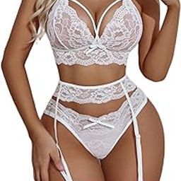 Babydoll Lingerie Bodysuit Swimwear Mini Chemise Mesh Wedding Garter Belt Bikini Nightie Bridal Nightdress with Garter Belt Bra, Panty and Choker 4 Piece Set White-image-91
