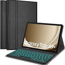 HOM Tri Fold Detachable Wireless Bluetooth Keyboard Built -in- 7 Colours Backlight Tablet Case Cover for Samsung Galaxy Tab A9 Plus / A9+ 11 inch - Black-image-39