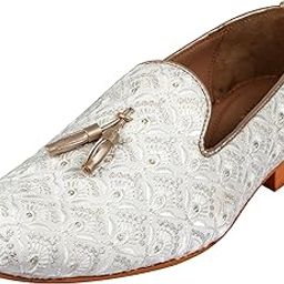 Men's Fabric Material White Color Embroidered Tassel Jutti and Mojri for Bridal Party Casual thnic Shoe, Juti, Juti for men, Ethnic juti, Juttis and Mojaris, Cocktail, Wedding|Party|Occasions|Fashion|Outdoor|Indoor|Lightweight|Shoes with TPR Sole-image-15