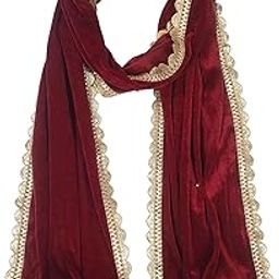Men's Narrow Stole Dupatta With Zarkan Stone Border in velvet for Kurta/Sherwani/Achkan/Suit (length-2.25m, Width -37cm) (Maroon)-image-46