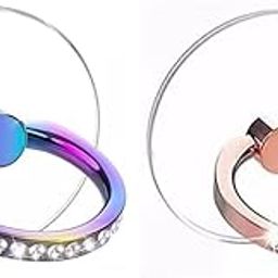 Mizi Glitter 360°Rotation 180° Flip Cell Phone Adhesive Finger Ring Holder, Clear Kickstand Compatible with Most Phones, Tablets & Cases - Rainbow/Rose Gold-image-92