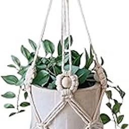 SHAPARA Flower Design Macrame Plant Hanger, with Premium Wooden Ring and Beads, Ivory Cotton Rope, Boho Style Home Decor for Indoor and Outdoor Balcony, Garden and Wall, 39 inches Length, Pack of 1-image-54