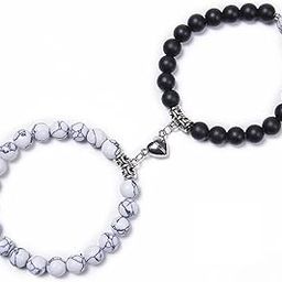 Stylish Couple Bracelets Black & White Red Natural Stone Onyx Stretchable Wrist Band Heart Magnetic Bracelet For Women Men Boys Girls Love Gifts Friendship Promise Bracelets-17