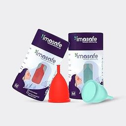 Imasafe Reusable Menstrual Cup for Women | Medium Size with Free Pouch | Ultra Soft, Odour & Rash Free | 100% Medical Grade Silicone | Protection for Up to 8-10 Hours | Aquagreen + Red-image-107