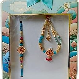 AVG ARTISTRY - Bhaiya Bhabhi Decorative Multicolor Rakhi Combo Gift Pack | Designer Rakhi Lumba Set with Roli Chawal | Raksha Bandhan Gift for Married Brother-image-0