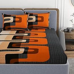 VOMZER 320 TC 100% Pure Cotton All Around Elastic Fitted Bedsheets King Size, Premium Fitted Bedsheets King Size for Double Bed with 2 Pillow Covers, Size- 78” x 72”-image-73
