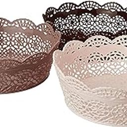 Nayasa Plastic Lacy Round Basket Set of 3 | Multipurpose Storage Basket | Makeup Organizer | Portable Basket | Fruit Basket | 12.5 cm X 12.5 cm X 16.5 cm | Multicolor-15