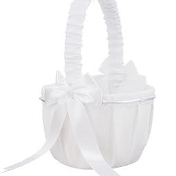UJEAVETTE Romantic Bowknot White Satin Wedding Ceremony Party Flower Girl Basket-image-38