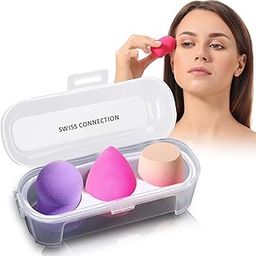 Swiss Connection Professional Beauty Blender for Face Makeup Sponges Set is suitable with Liquid & Creams | Sponge makeup is for all Skin Types & it is Soft Latex-Free Reusable & washable Multicolor 3 Pcs-38