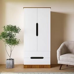 COUCH CULTURE Glamora 2 Door Wardrobe with Drawer - White & Leon Teak-image-20
