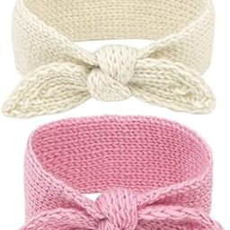 El Regalo 2 PCs Turban Wool Headband - Warm Rabbit Knot Hair Band, Knit Head Wrap for Baby Girls, Newborns and Toddler (Pink & White)-image-4
