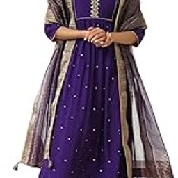 Women's Purple Chanderi A-line Kurta with Pant and Dupatta-picture-7