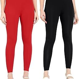T2 Ankle Length Stretchable Cotton Blend Leggings for Women | 180 GSM | Mid-Waist Design | Pack of 2-image-66