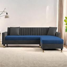 Casaliving Garcia 4 Seater Sofa Set for Living Room (Blue Black Colour) Premium Fabric Sofa-image-101