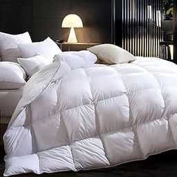 3D Baffle Box Real Down Comforter, 750 Fill-Power Ultra-Soft Down Duvet Insert, All Season White Feathers Down King Size Comforter, Medium Warm Bed Comforter, Fluffy and Cozy, 8 Corner Tabs - 106"X90"-image-30