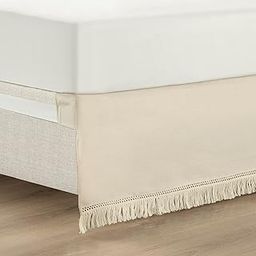 Lush Decor Boho Fringe 15-Inch Tailored Drop Easy Fit Bedskirt, King, Neutral-image-2