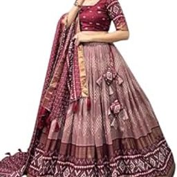 Women Tussar Silk With Patola Print And Foil Work Semi Stitched Lehenga choli (MAROON2)-38