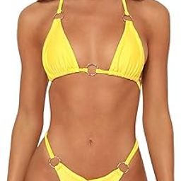 Women's Triangle Bikini Set with Ring Details, Turquoise Blue, Two-Piece Swimsuit-image-10