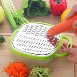 Vegetable Grater with Pot and Lid, Food Grade Stainless Steel Multi-Functional, 3 Different Blades and Food Container Manual Kitchen Grater with Multi-Use Tank-12