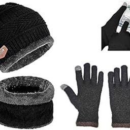 Men & Women Woolen Beanie/Winter Skull Cap & Neck Warmer Muffler Touchscreen Supported Mittens Gloves Set Unisex Combo for Winters-image-62