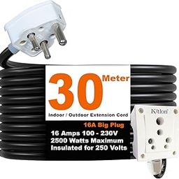 30 Meter Extension Board | 16A Extension Cord Compatible with Indoor & Outdoor Ac, Washing Machine, Refrigerator, EV Charging and Heavy Appliances with Universal Socket (2500W- 16A Big Plug)-25