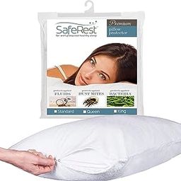 Safe Rest Premium Hypoallergenic Bed Bug Proof Zippered Waterproof Pillow Protector (1) King Size-image-72