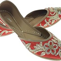 Women Poppy Genuine Soft Leather Embroidered Jutis | Bite and Pinch Free Jutti | Punjabi Formal Juttis | Girl's Wedding Flat Ladies Mojari | Formal Ethnic Juti |-image-76
