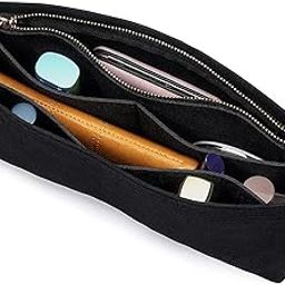 GREENSHEEP Small Purse Organizer with Zipper, Felt Insert Bag Organizer Handbag Tote Liner Pouch for Women (Small, Black)-image-12