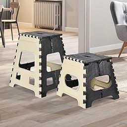 Kuber Industries Pack of 2 Portable & Foldable Stools | Collapsible Camping Chair | Multipurpose Sitting Stool for Outdoor-Fishing-Hiking-Garden-Travel | Large-Small | Cream & Black-image-79