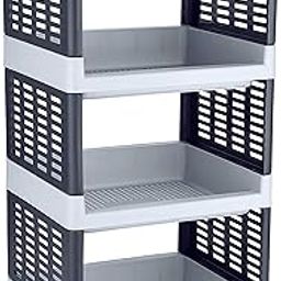 Sonal - VIVA Multipurpose Plastic Rack for Kitchen, Office and General Use - Self Standing Rack (Grey Color) (4 Tier)-19