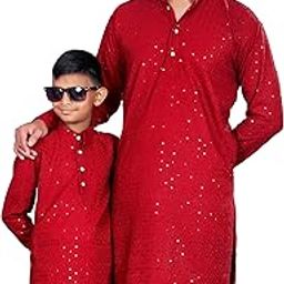 Exquisite Rayon Fabric Men's & Kids Kurta with Chikankari Embroidery and Sequence Detailing-picture-0