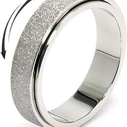 Afftiny Titanium Stainless Steel Fidget Spinner Ring for Women Men, Size 9, Width 6MM, Silver, Sand Blasted Finish-image-62
