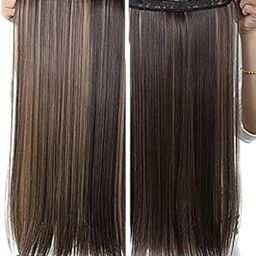 24” Golden Highlight 5 Clips Hair Extension for Women & Girls – Straight Brown Hair, Natural Look, Pack of 1-image-25
