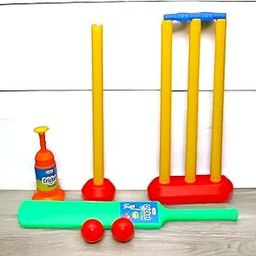 SARASI Cricket Play Set for Kids, Safe & Durable, Includes 1 Bat, 3 Wickets, 1 Stand, 1 Ball, 2 Bails & Pitcher [Pack of 1]-image-2
