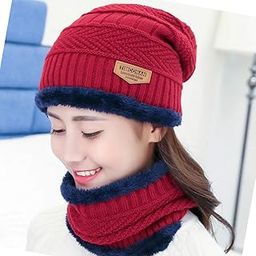 Winter Thermal Knitted Heanie Hat and Circle Scarf Set Warm Snood Suit for Indoor and Outdoor Activities-26