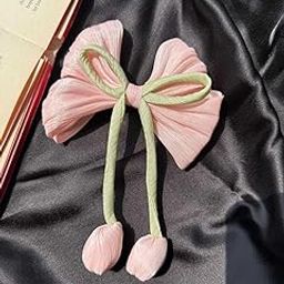 Radhya Acessories Tulip Hair Bow Clip Bow Clip with Tulip hanging for Women Girls Hair Clips Korean Hair Accessories Bow Clip for Girls Flower hair Clips Aesthetic (Pink)-image-51