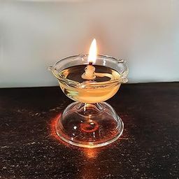 Glass Niranjan for Pooja, Puja samagree, Akhand Diya Mandir, Cotton Wick lamp Diyas Decorative Oil Lamp,Diwali Gifts, Home, Decor (Height: 2 inch)-image-15