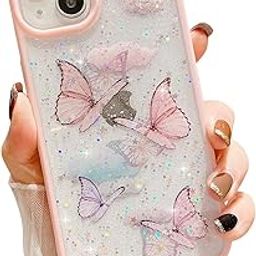 VONZEE for iPhone 15 Clear Glitter Butterfly Case, Cute Bling Sparkle Shiny Soft Silicone TPU Bumper Shockproof Women Girls Slim Protective Phone Cover for iPhone 15 6.1",Pink-picture-25