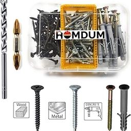 Homdum Multi Screw DIY Set -Wood Screw 25mm- Self Drilling Metal Screw 25mm - Nylon Wall plug Screw 40mm - Masonry Drill Bit 6mm - Screwdriver Bit - Pack of 102, Multicolored-image-9