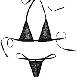 Women's Lace Micro G-String Bikini 2 Piece Sliding Top Thong Summer Trendy Bikini Set-image-86