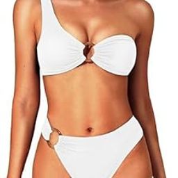 S2Z Fashion One Shoulder Bikini Ribbed Swimsuit O Ring Bikini Two Piece Bathing Suit High Cut Bold wimwear-image-87
