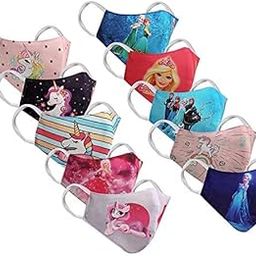 MEELANA Cartoon Design Cotton Reusable & Washable Cloth Mask For Kids Girls Unisex Child (Multicolored) - Pack of 10-21