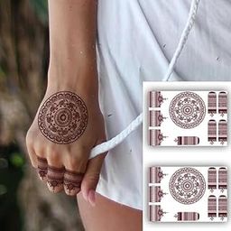 DealTree 2 Sheets Henna Mehendi Temporary Tattoo Stickers – Mandala Design Waterproof Body Art for Hands & Fingers-image-72