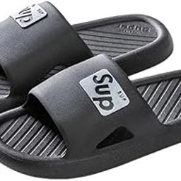 Unisex-Adult Bath Slippers - Black, Size 7 (India), Non-Slip, Waterproof, Comfortable, Durable, Indoor Use-16